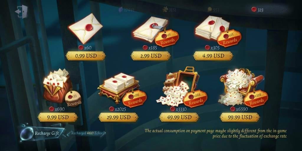 Identity V game interface showing Echoes premium currency display