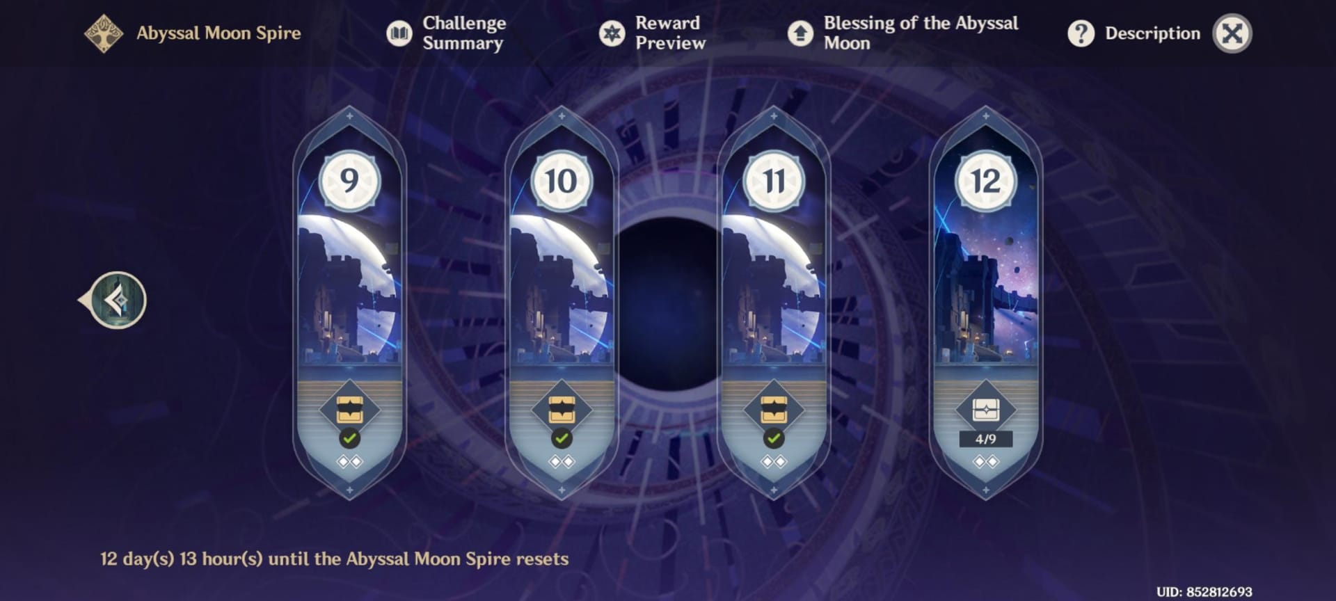 Spiral Abyss Floor 12 interface showing current chamber configuration