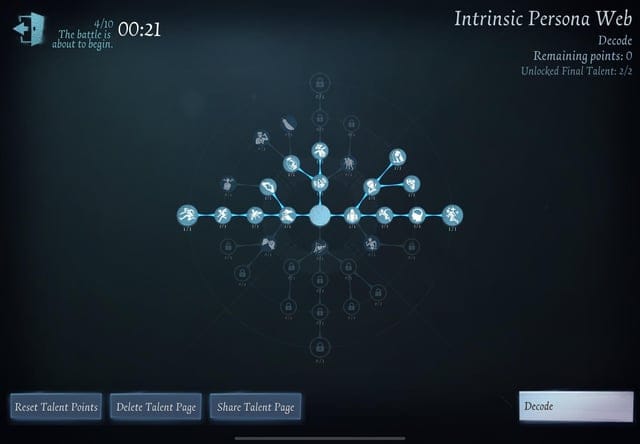 Identity V persona system interface showing four cardinal directions with talent nodes