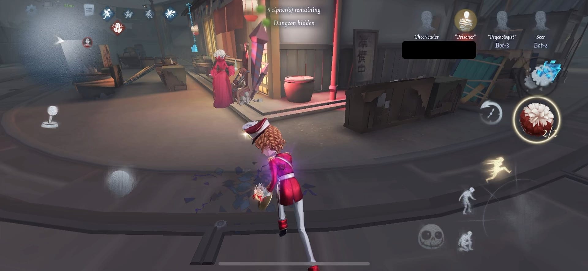 Screenshot of body-blocking a Hunter attack in Identity V near a Rocket Chair