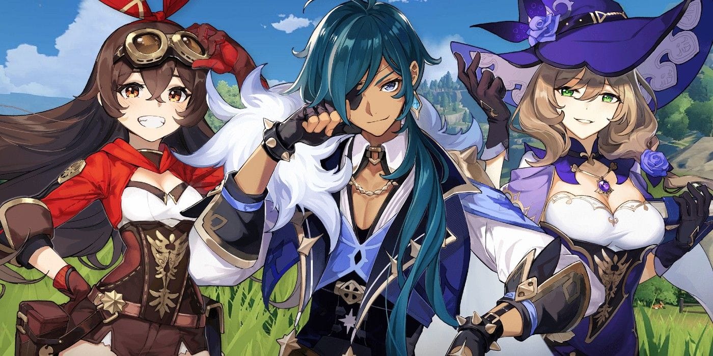 Équipe de départ de Genshin Impact : Voyageur, Kaeya, Amber, Lisa