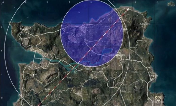 Carte du timing de la zone bleue d'Erangel dans PUBG Mobile