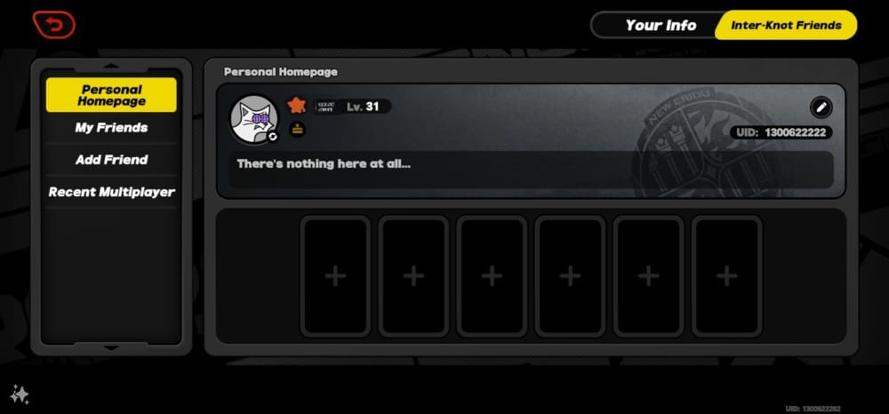 Emplacement de l'UID du joueur de Zenless Zone Zero dans la capture d'écran du menu en haut à gauche