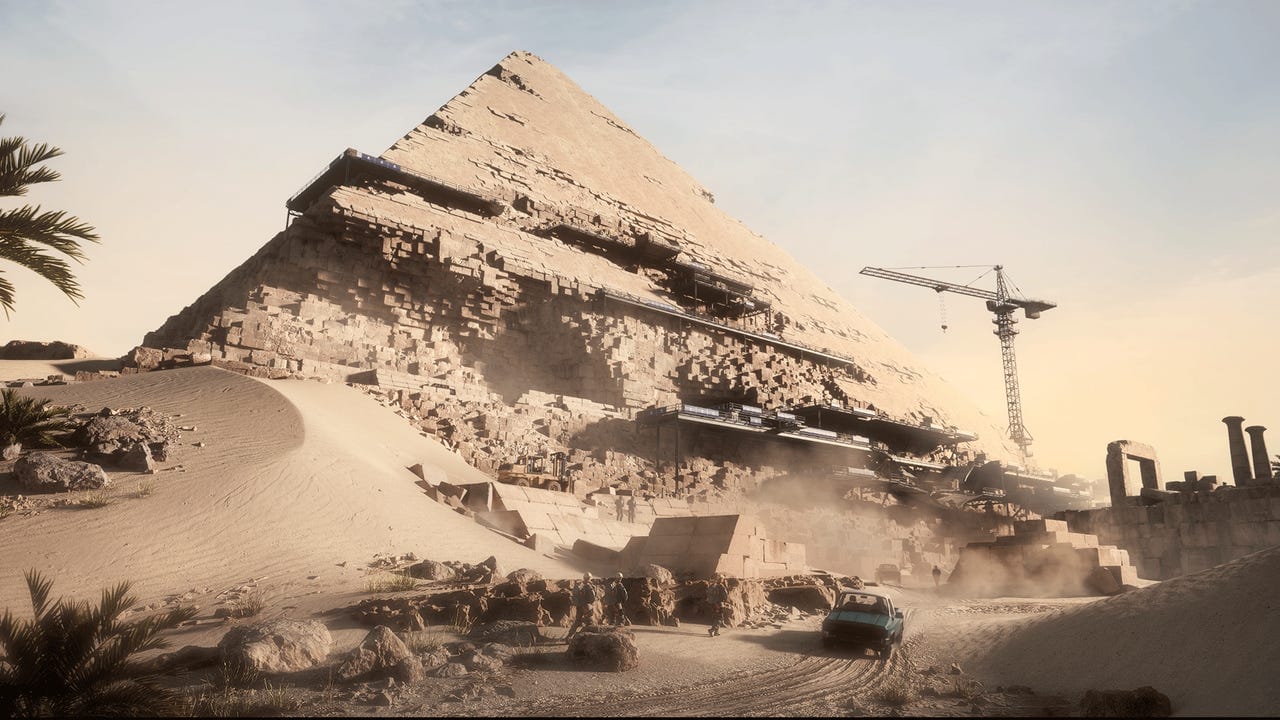 Carte du monument Delta Force montrant des pyramides, des dunes et des ruines