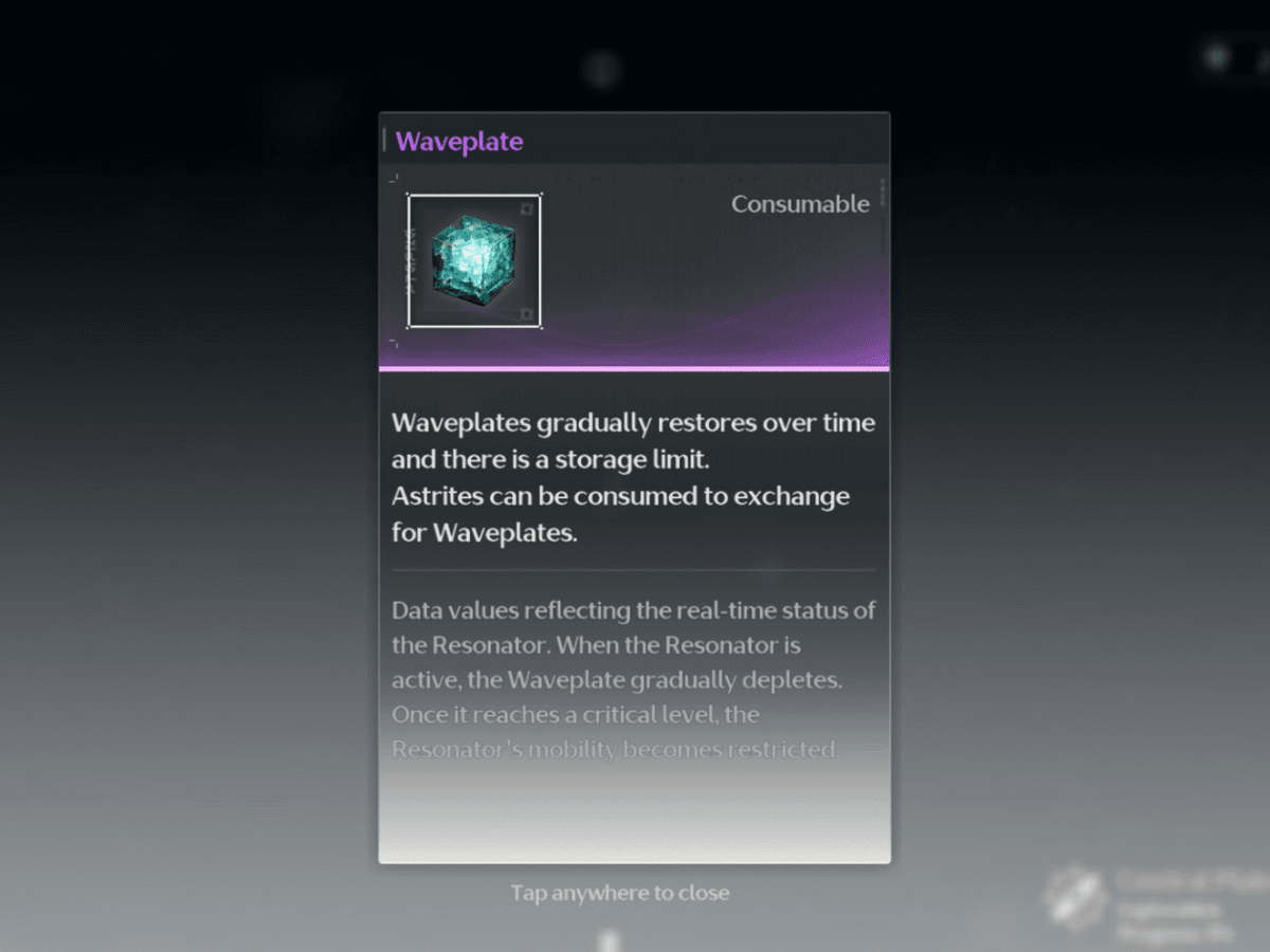 Interface des Plaques d'onde de Wuthering Waves avec compteur de régénération