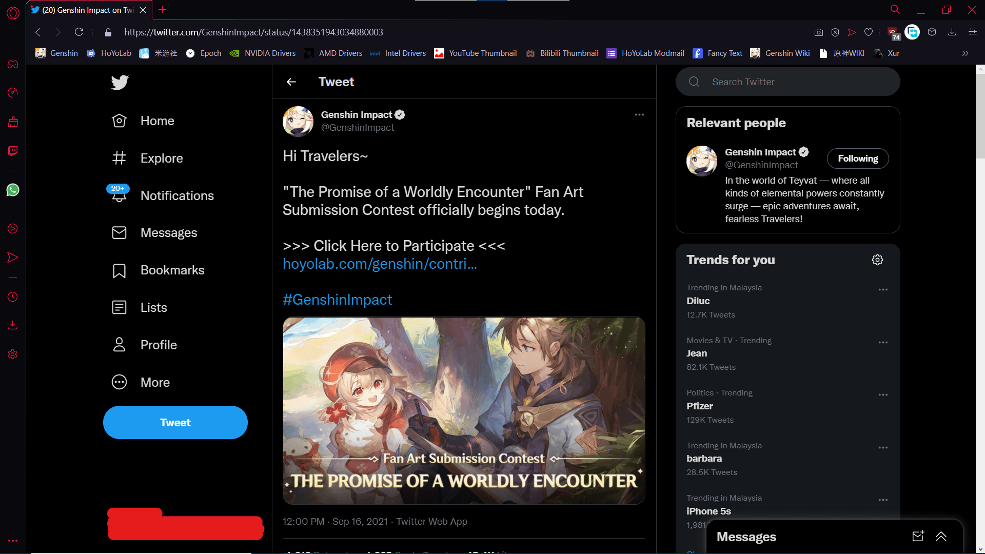 Interface des commentaires de l'application HoYoLAB de Genshin Impact