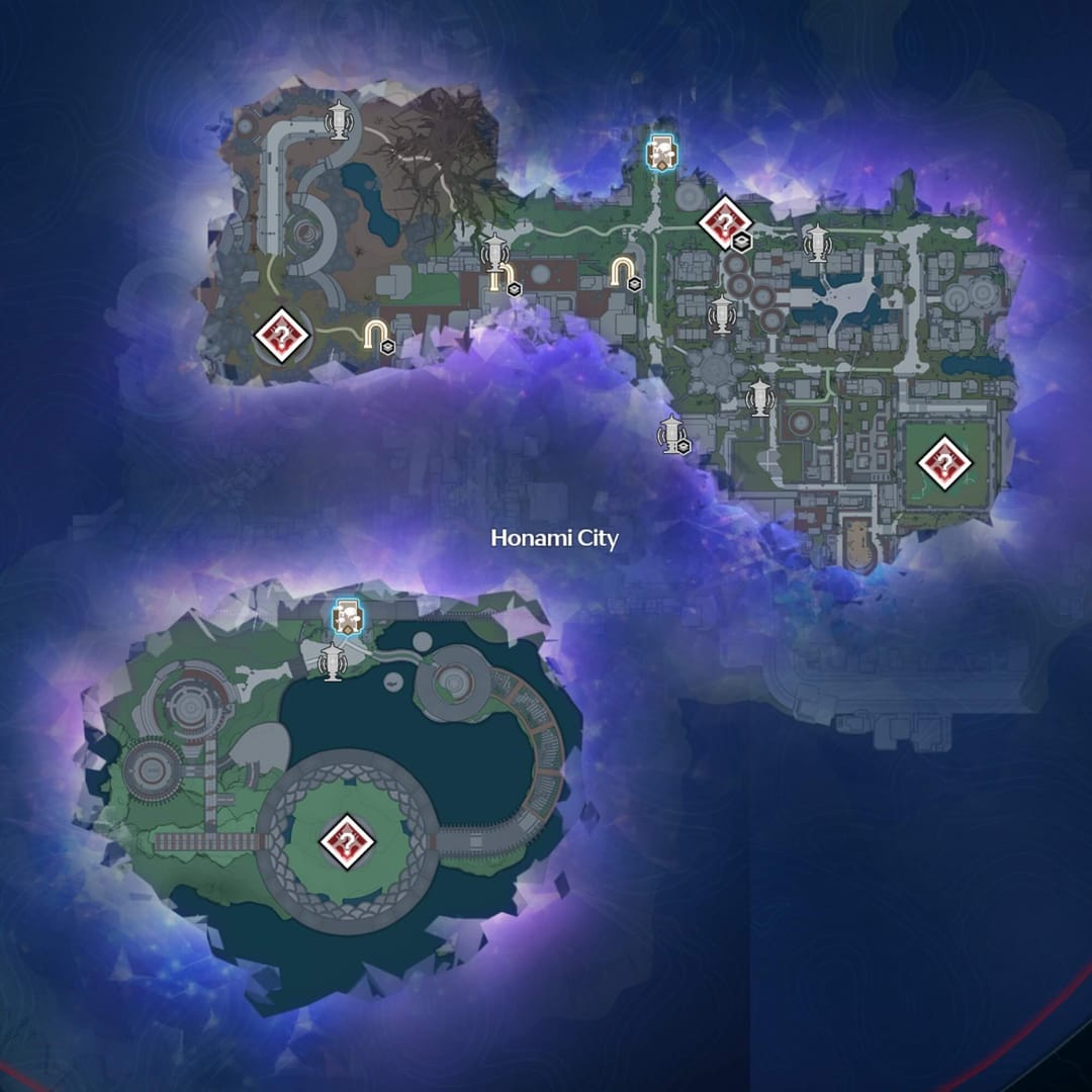 鳴潮時序裂隙都市地圖，顯示活動地點和信標