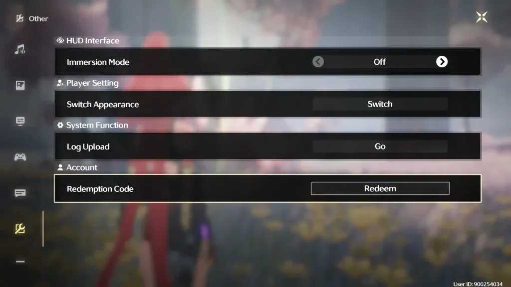 वूथरिंग वेव्स कोड रिडेम्पशन मेनू इंटरफ़ेस