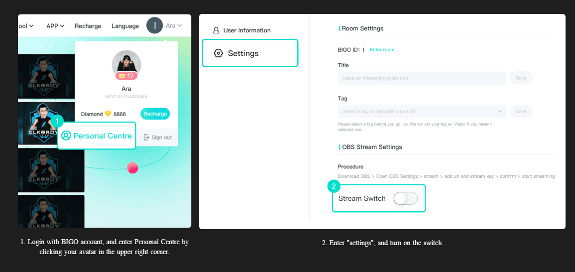 Bigo Live stream setup interface for PK optimization