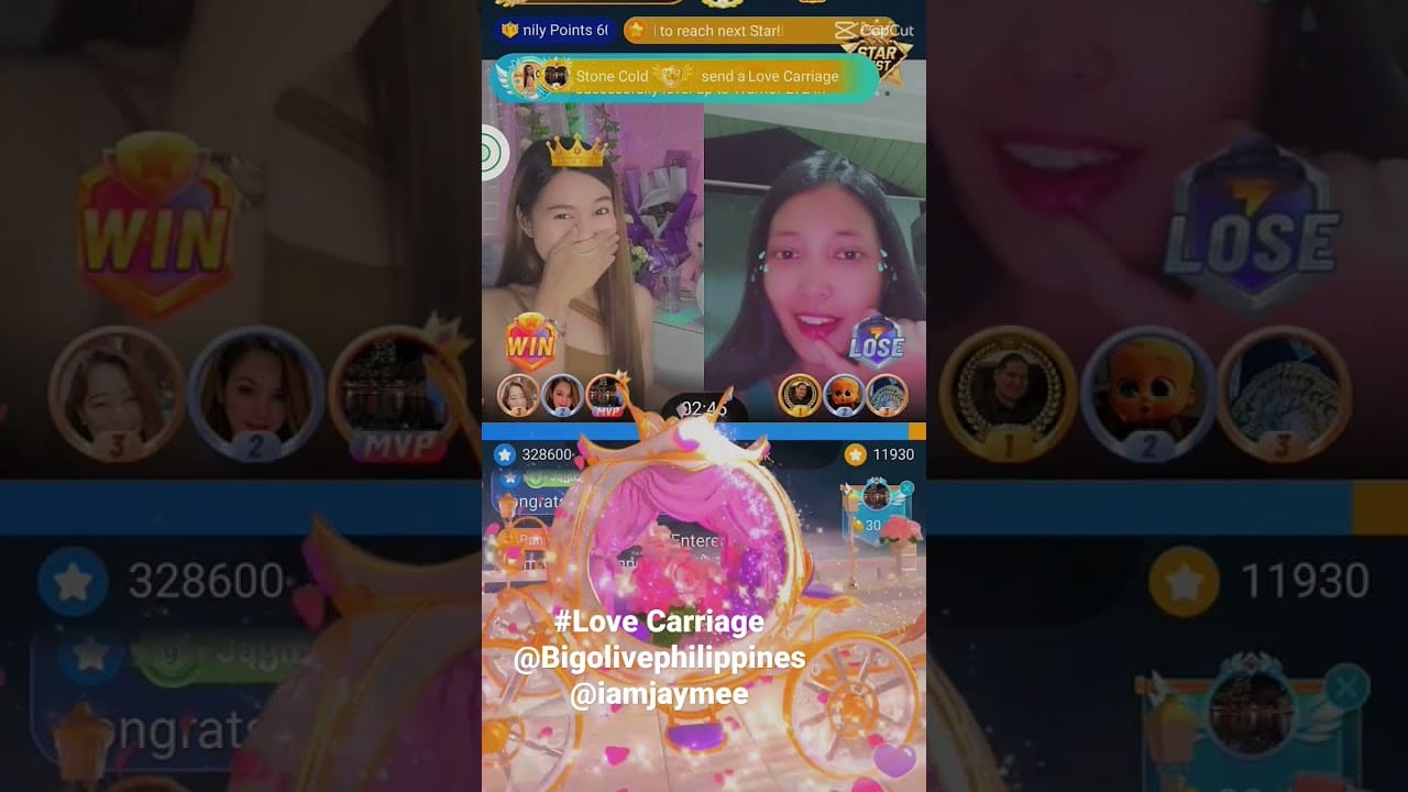 Cadeaux de grande valeur Bigo Live PK, y compris la Love Carriage