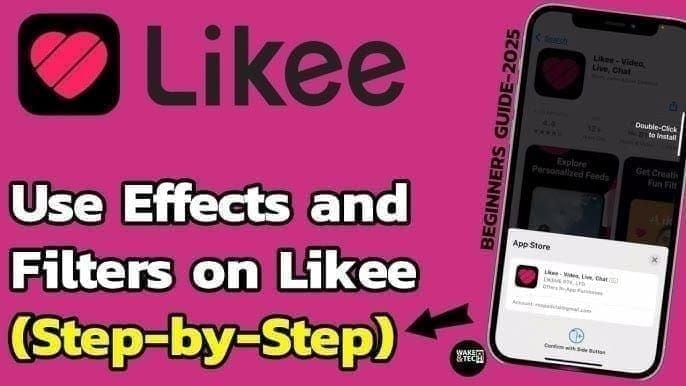 Likee ऐप इंटरफ़ेस शीर्ष AR फिल्टर दिखा रहा है: 4D मैजिक, स्पार्कल्स, कॉन्फेटी, सुपरपावर, डांस फिल्टर