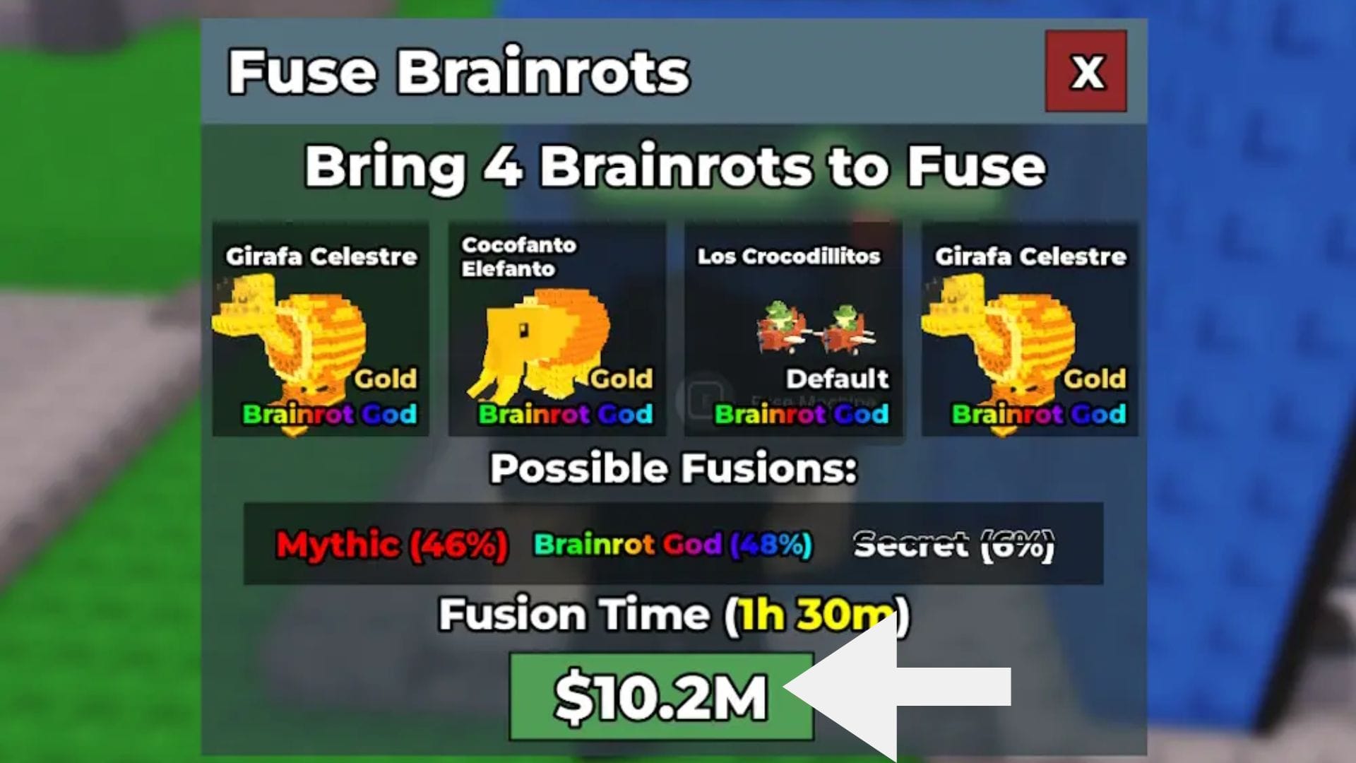 《竊取腦腐》融合配方圖表，顯示秘密和腦腐之神輸入的機率