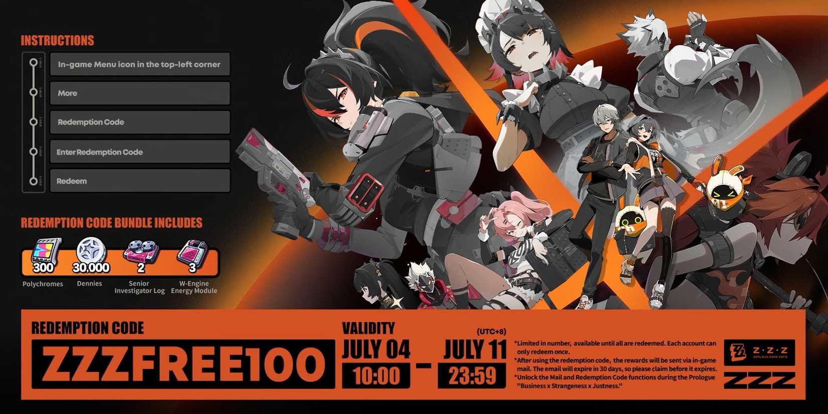 Zenless Zone Zero in-game code redemption interface