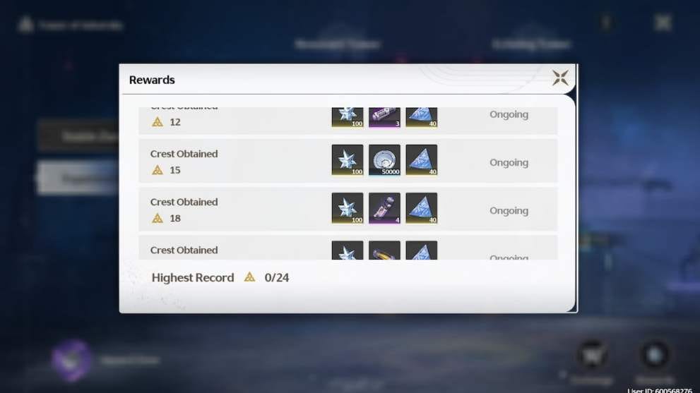 Wuthering Waves ToA stage rewards screenshot