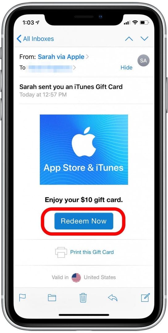 App Store redemption interface for Apple Gift Card in game