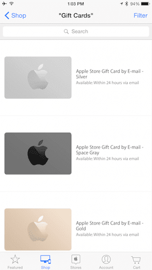 Screenshot of Amazon Apple Gift Card purchase cart in game