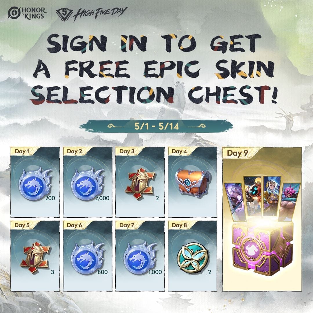 Honor of Kings daily login rewards interface showing Starstones and Hero Trials