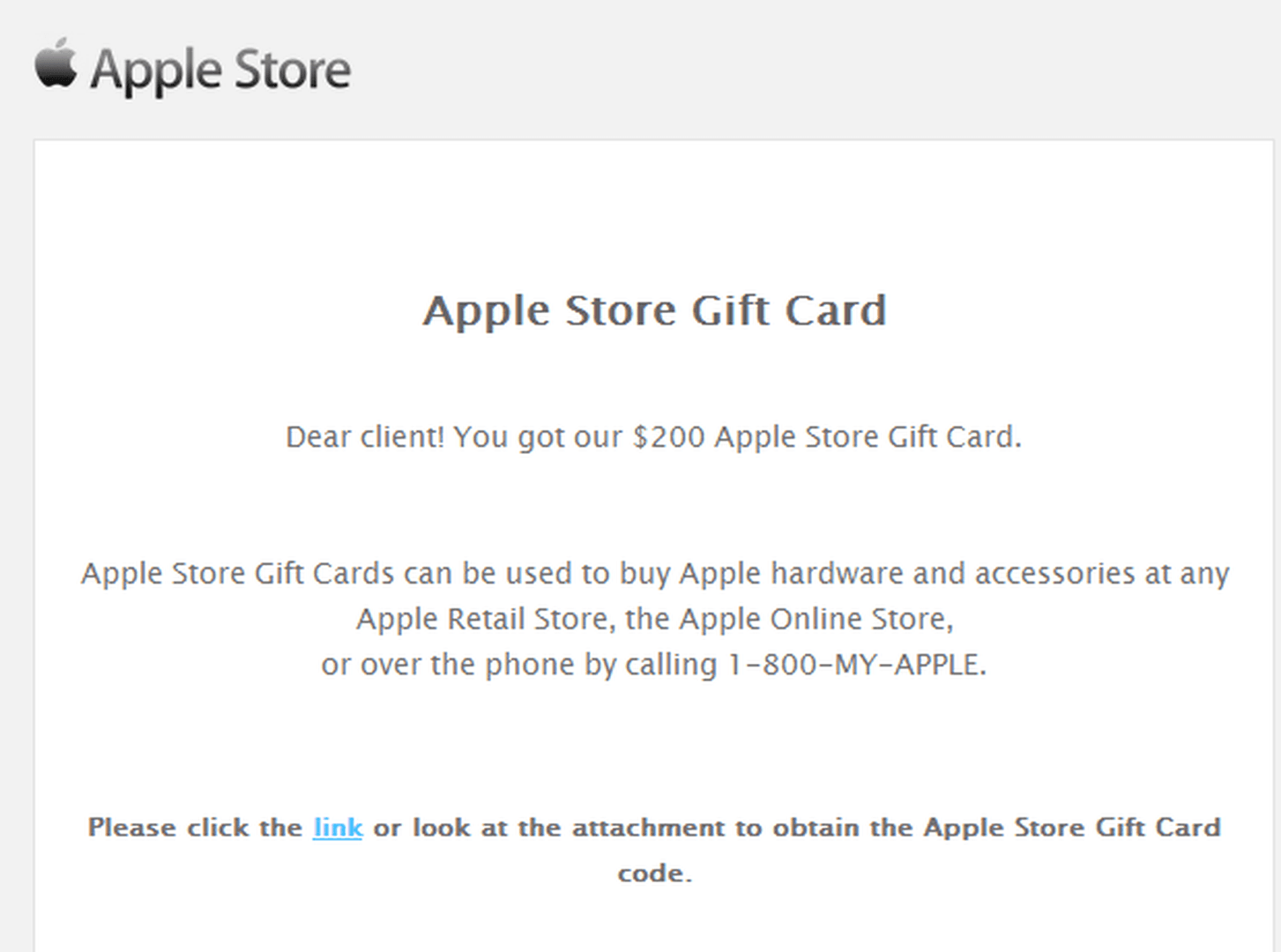 Apple礼品卡AI网络钓鱼邮件界面