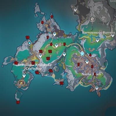 Genshin Impact Lempo Isle Lunoculus hunting guide map