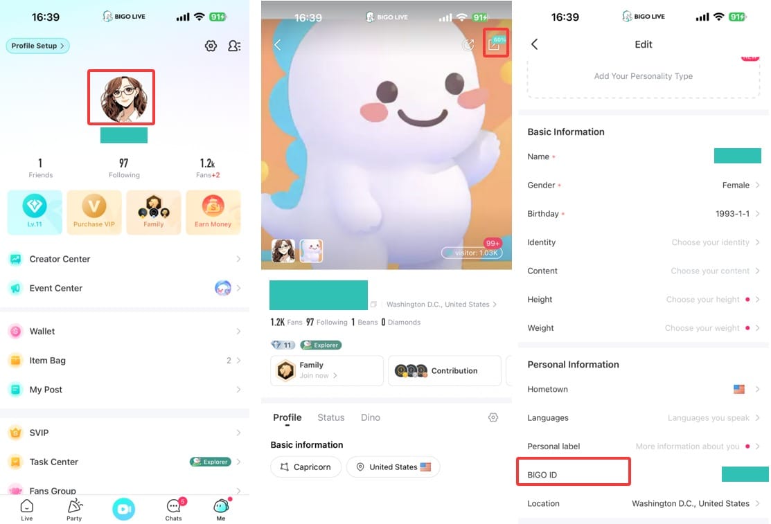 Bigo Live 创作者个人资料设置界面