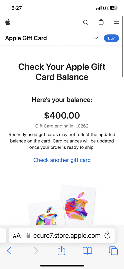 显示 Apple 钱包中 Apple 礼品卡余额的截图