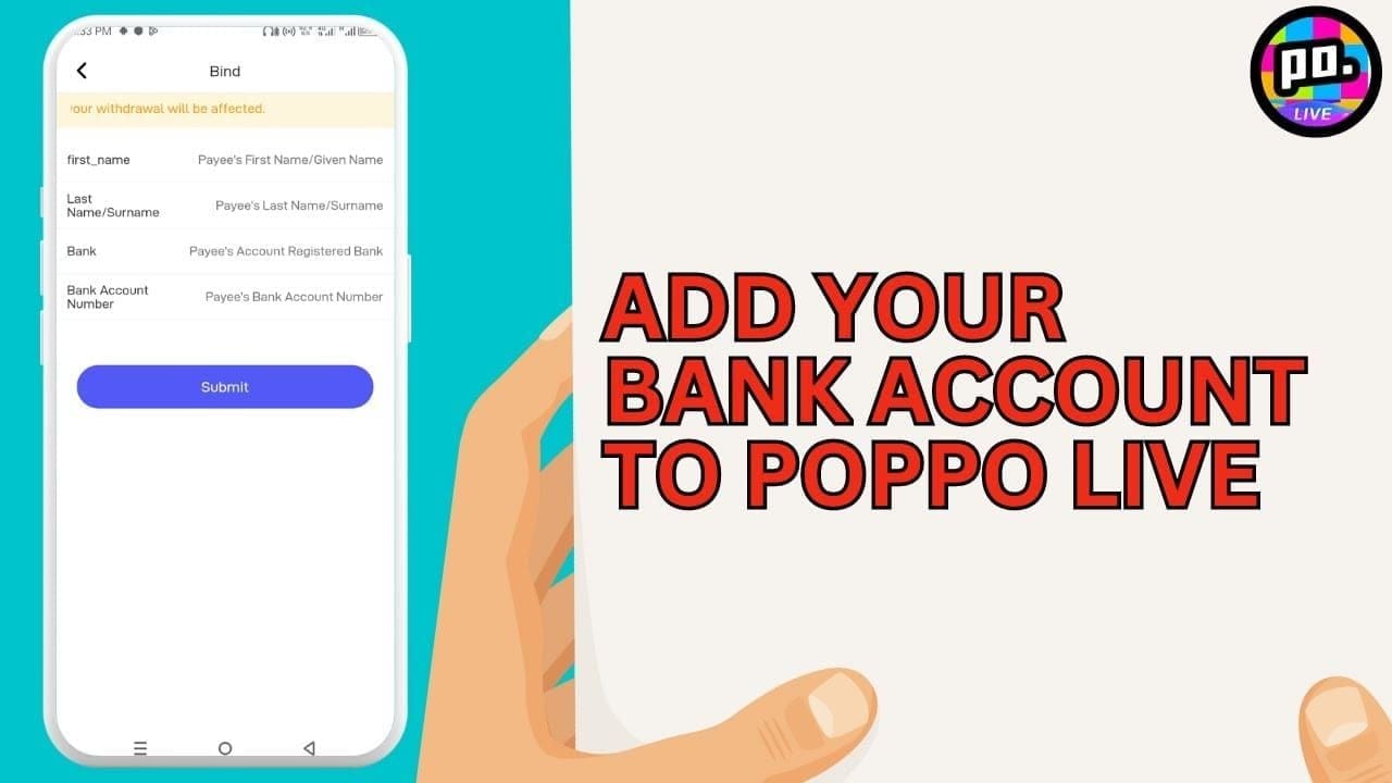 Poppo Live 银行转账提现界面截图