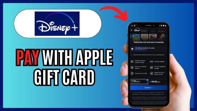 Apple Gift Cardを使用したDisney+サブスクリプションインターフェース