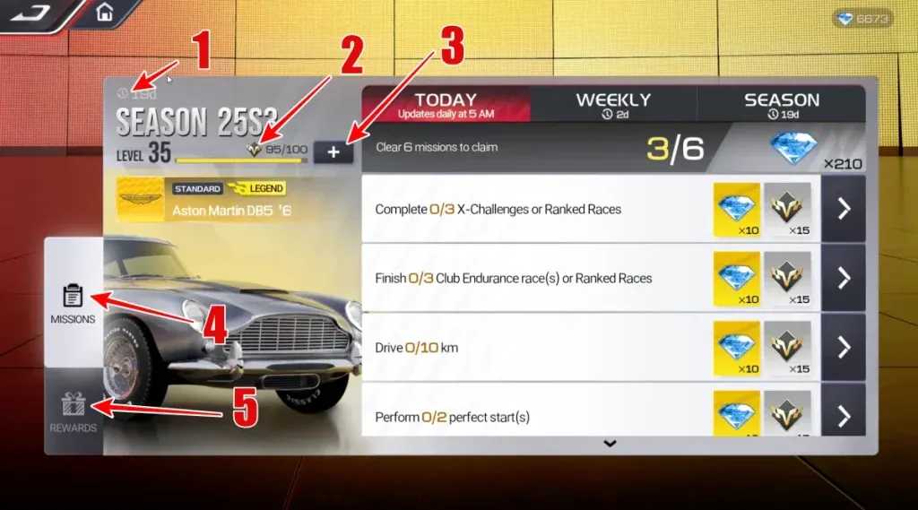 《巅峰极速》通行证界面,显示每周挑战和要求