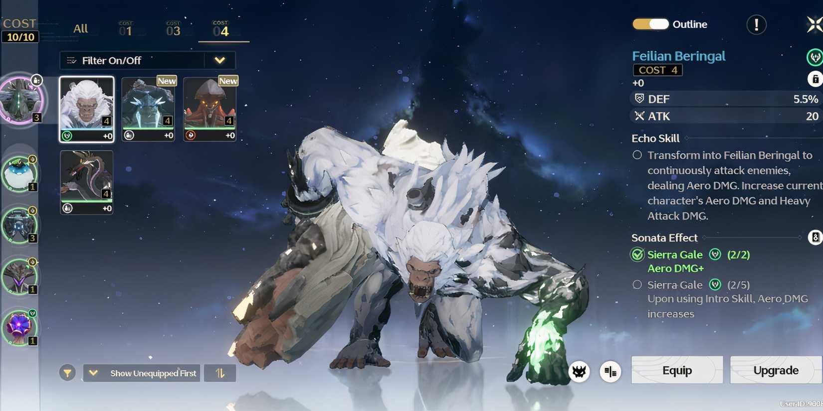 鸣潮DPS声骸梯队列表，包括SS级夜熔山裂爪、飞雷鸣闪、无冠者