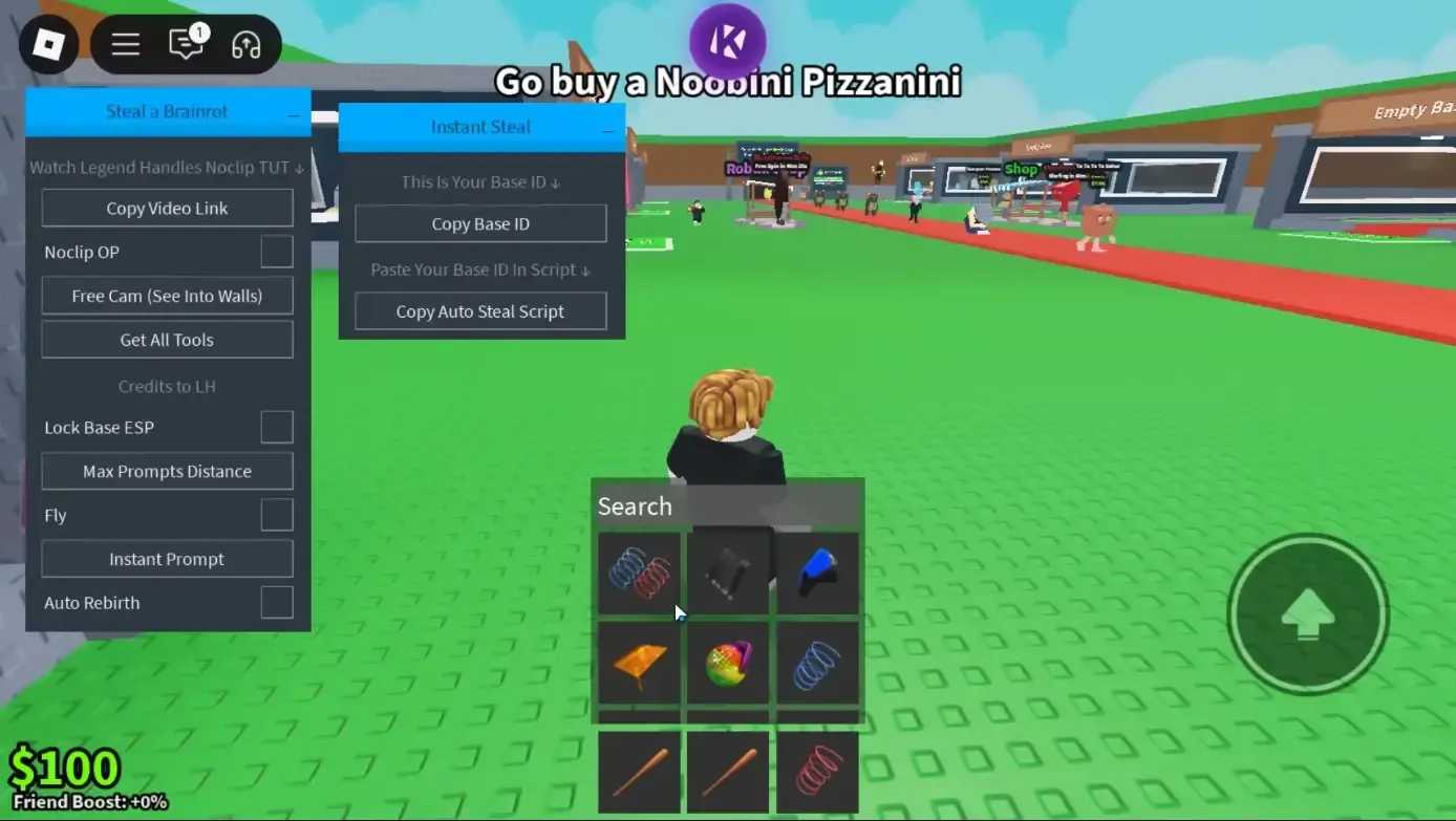 Roblox 执行器界面,用于 Steal a Brainrot 宏设置