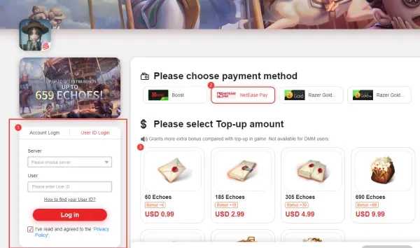 Guide étape par étape pour échanger les cartes cadeaux NetEase Pay dans le centre web d'Identity V