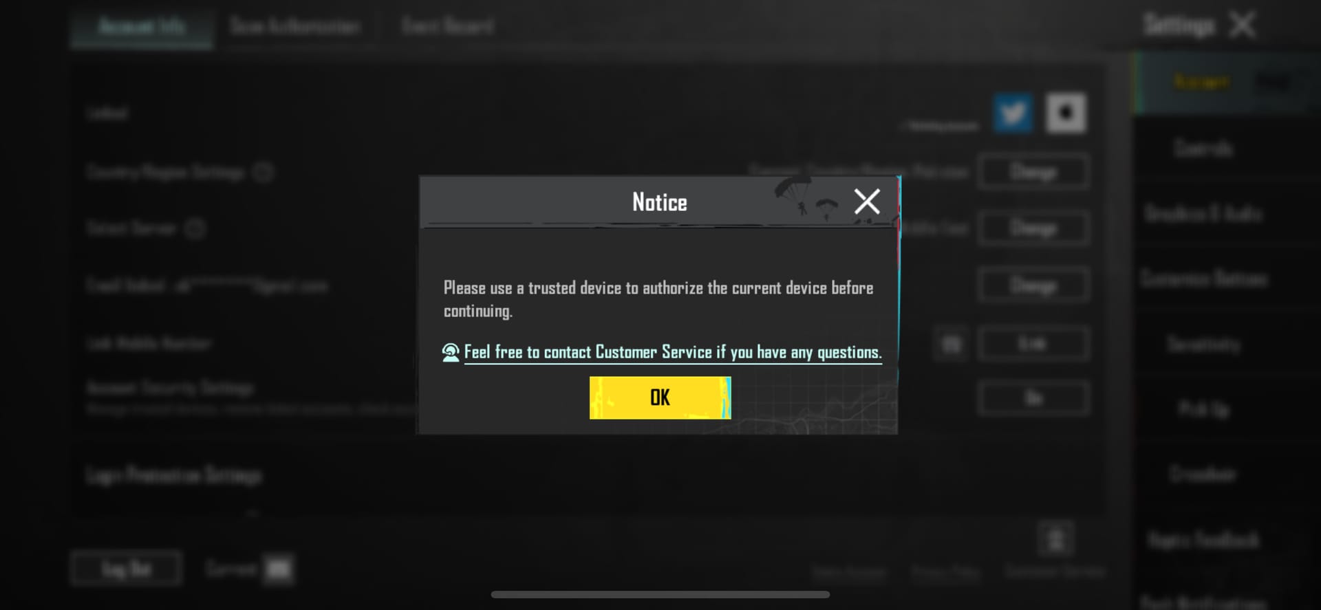 PUBG Mobile解除社交媒体账户绑定的设置界面