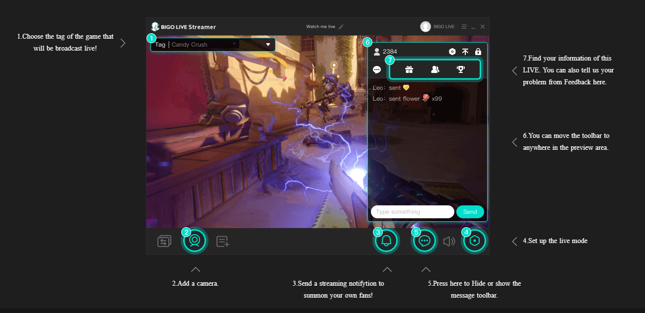 Bigo Live 直播设备设置指南，包括手机支架和灯光
