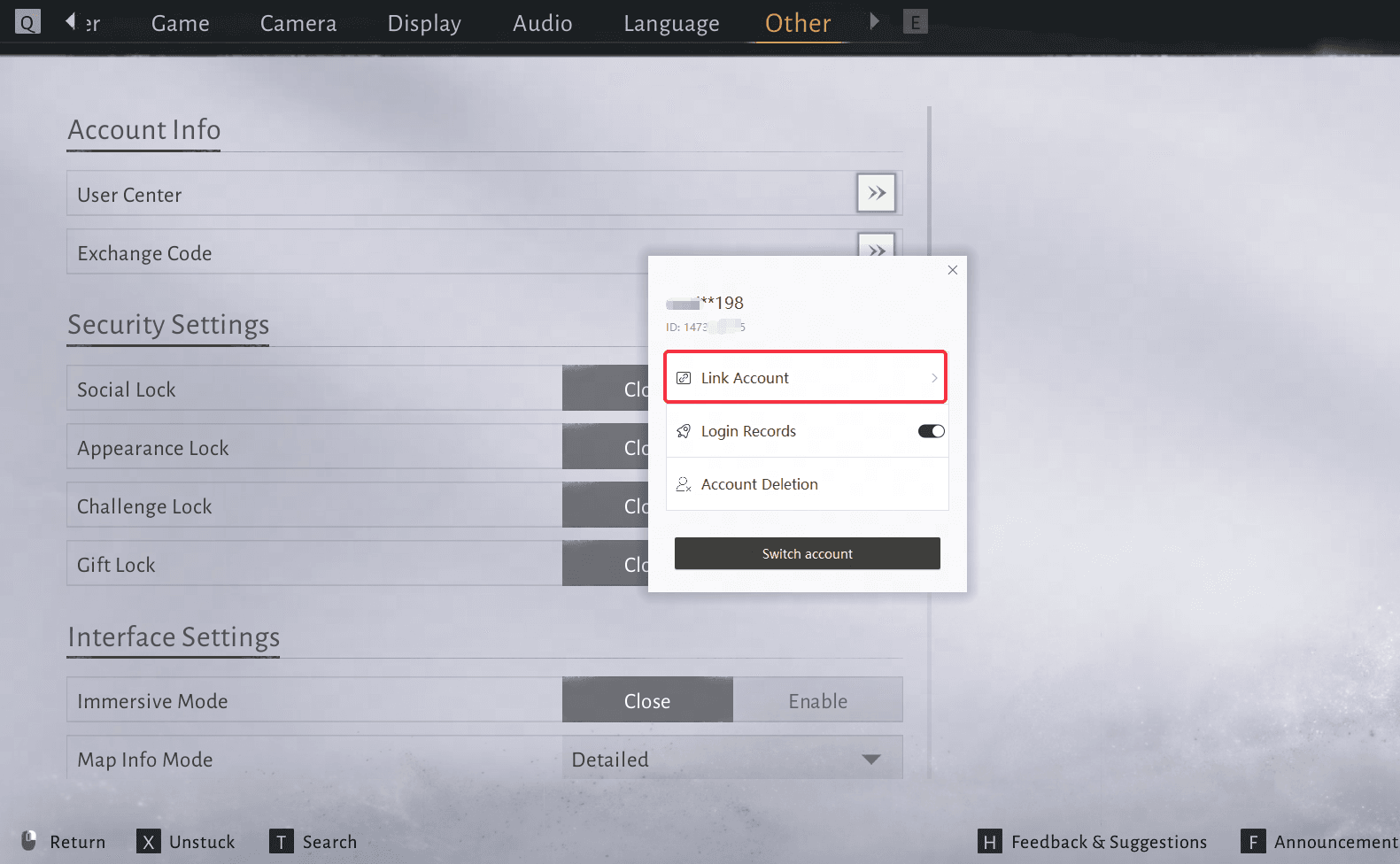 《逆水寒》设置菜单中的账号关联界面