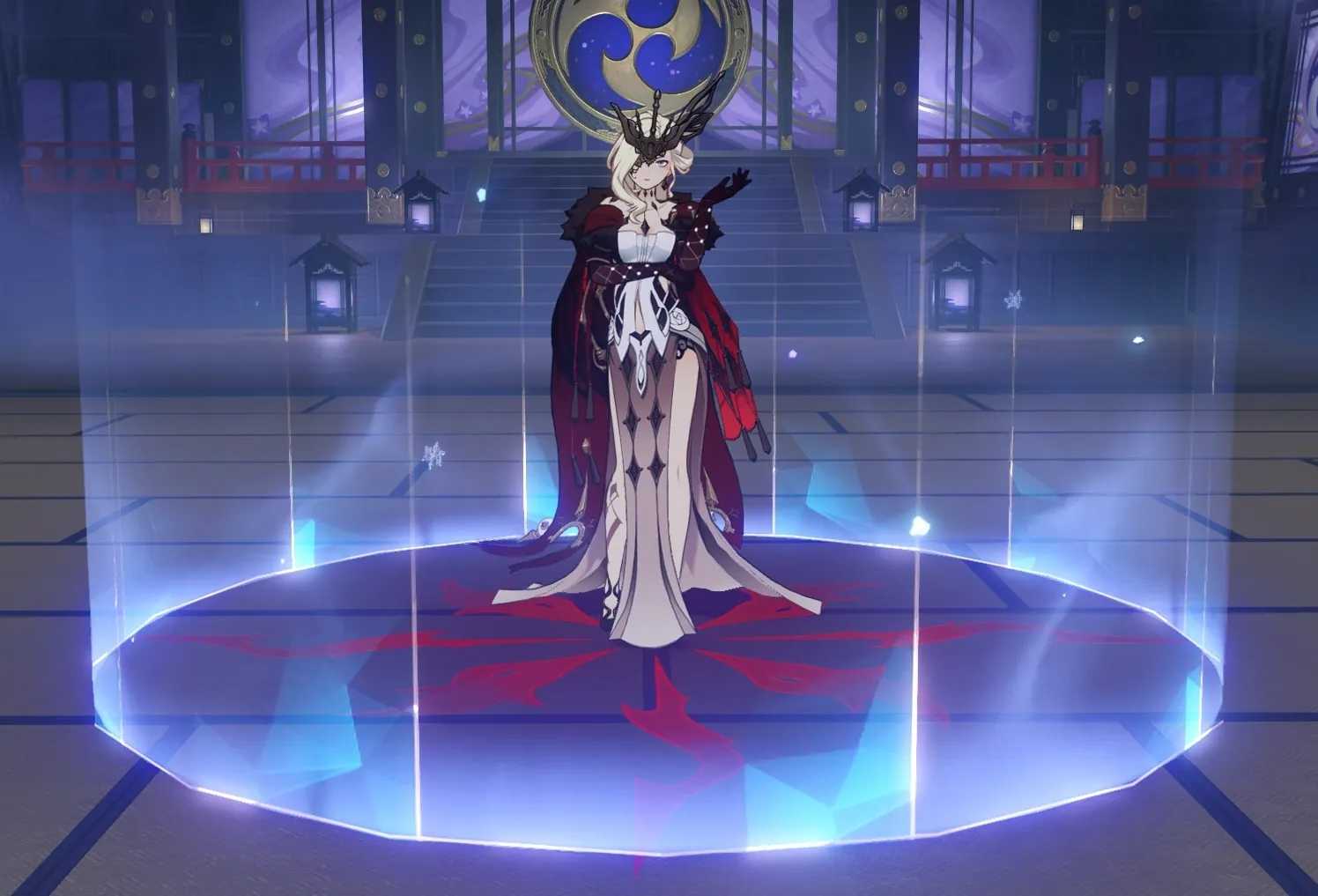 女士 Boss 阶段截图,展示冰茧与火元素攻击