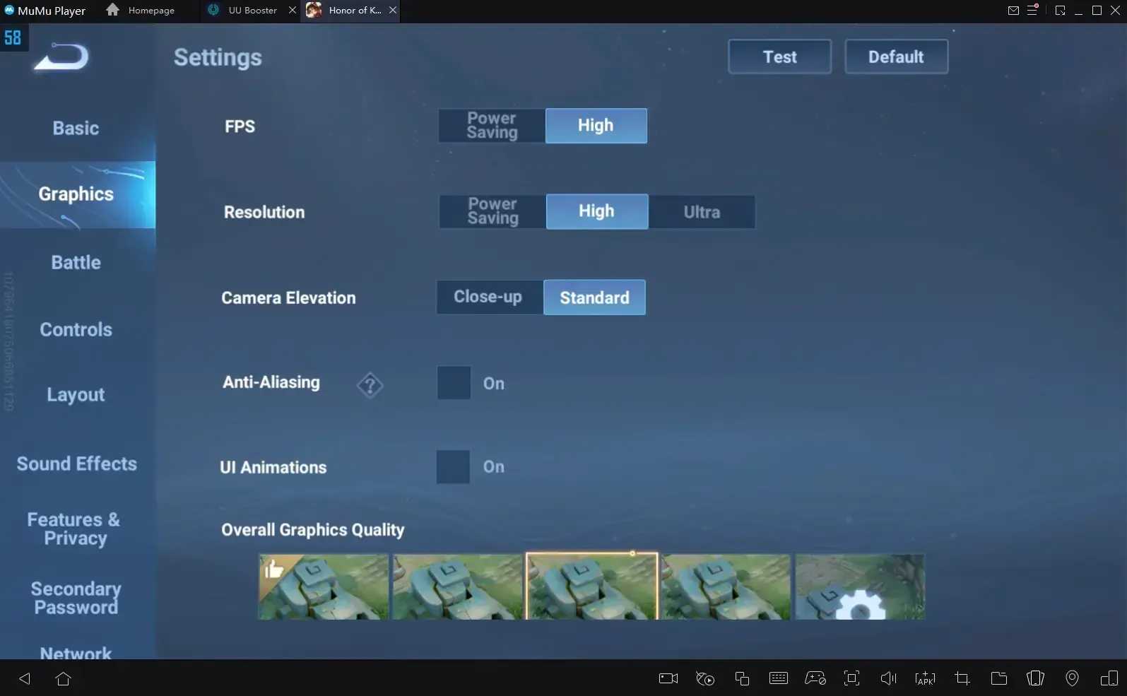 开启 FPS 计数器和目标信息的王者荣耀游戏内截图
