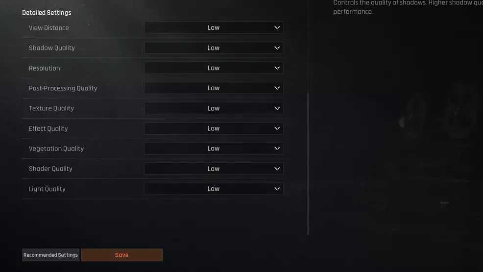 暗区突围：无限低画质设置菜单截图