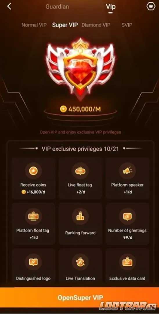 Poppo Live 免费用户与 VIP 每日奖励对比