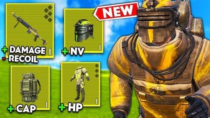 PUBG Mobile Fabled Equipment traits display including Protection Set, Armor Piercing, and Loot Detector