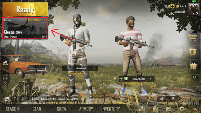 PUBG Mobile iOS lobby after successful account transfer