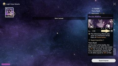 Honkai Star Rail interface for applying Superimposers to Light Cone