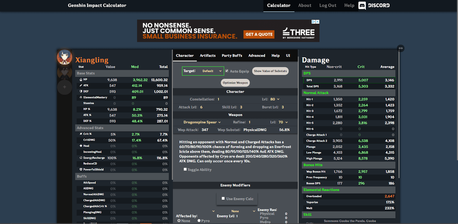 Genshin Center 蒸发伤害计算器截图