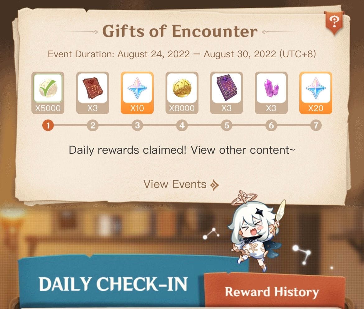 原神“归还路途”七日签到界面