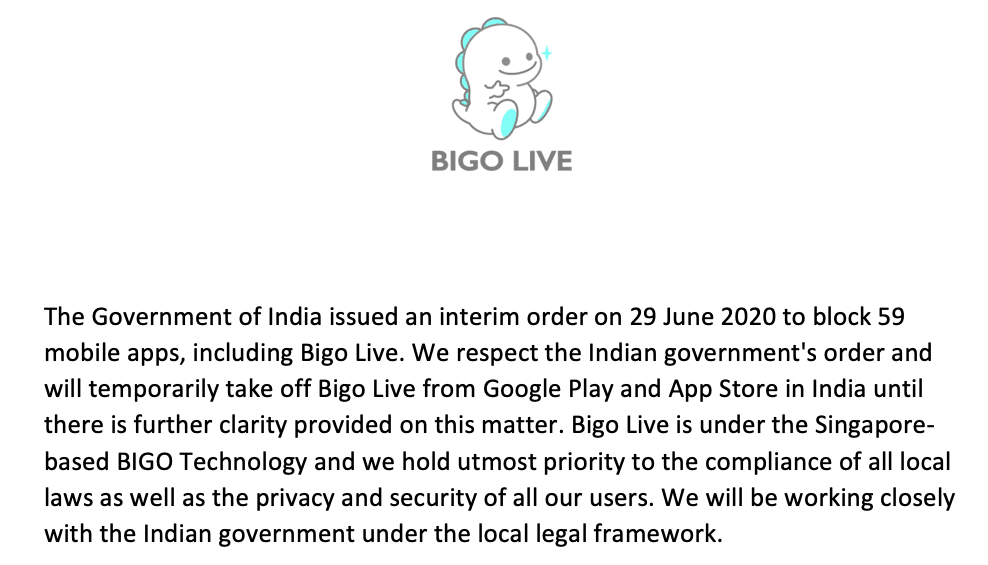 Capture d'écran de l'application Bigo Live montrant un bannissement de compte ou une erreur de solde gelé