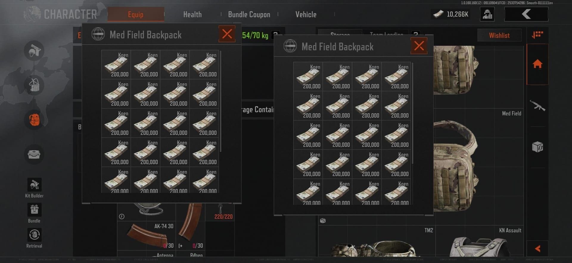 Écran d'inventaire du marchand Deak Vincent dans Arena Breakout