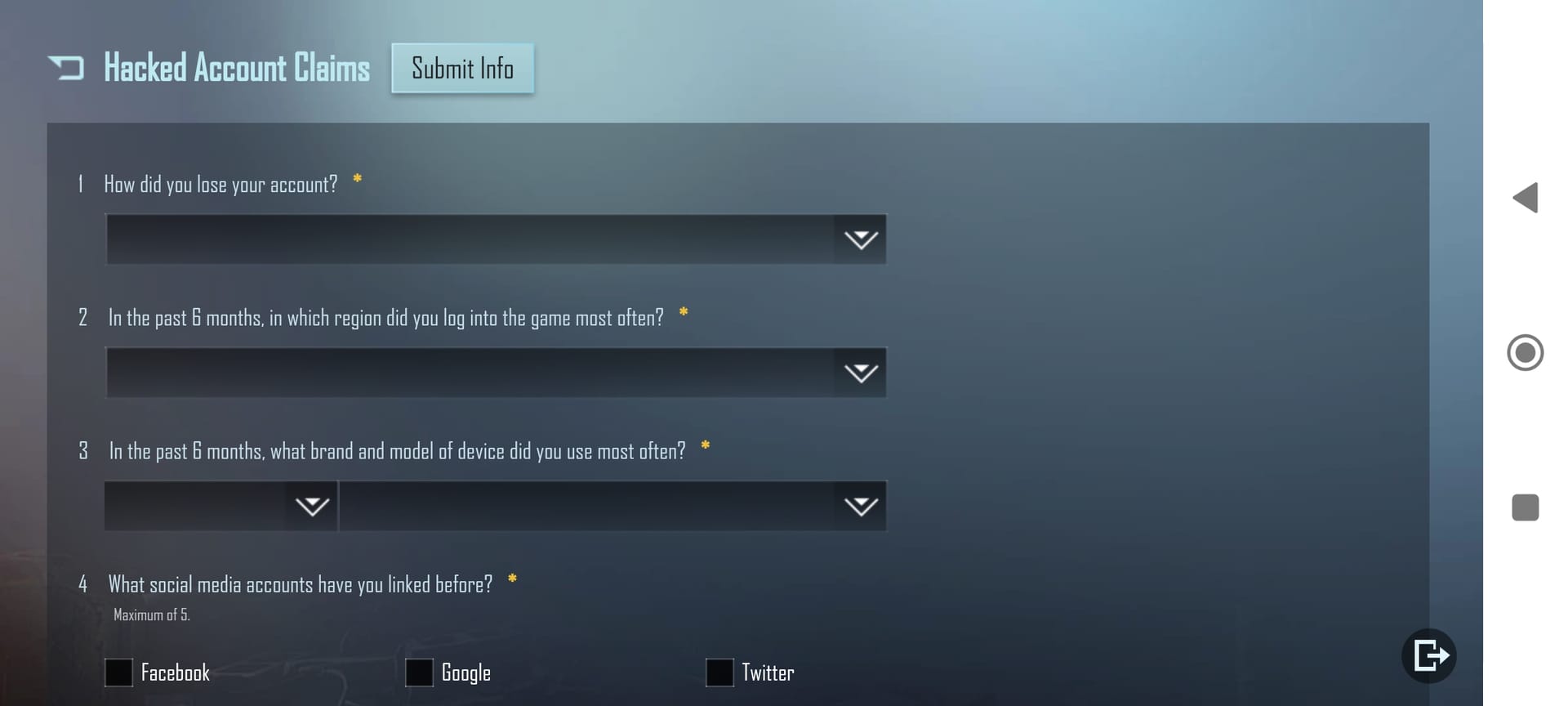 Guide du formulaire de récupération de compte PUBG Mobile dans le centre de service client