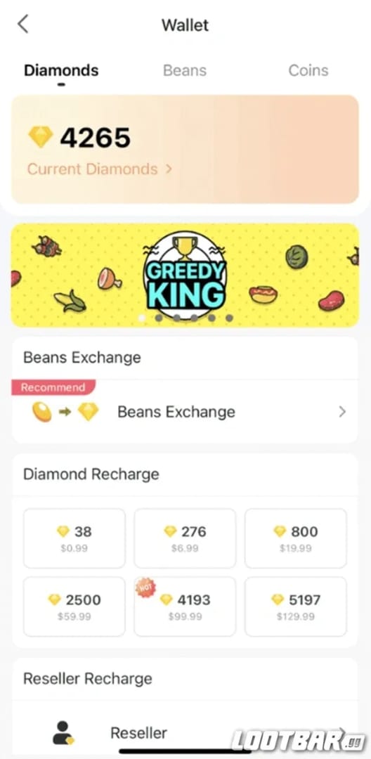 Bigo Live 钻石家族奖励菜单界面，包含访问选项卡和分配选项