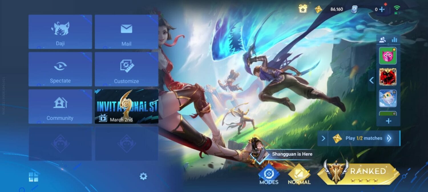 王者荣耀国际服好友资料页赠礼选项及皮肤选择界面