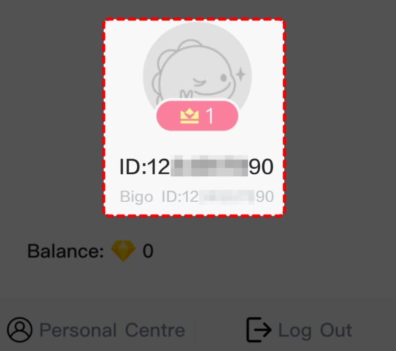 Bigo Live 应用“我”选项卡截图,显示用于充值的用户 ID