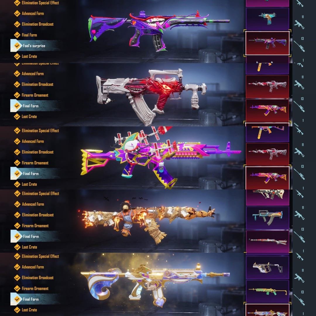 PUBG Mobile UC (国际服) 神话套装与专属皮肤库存